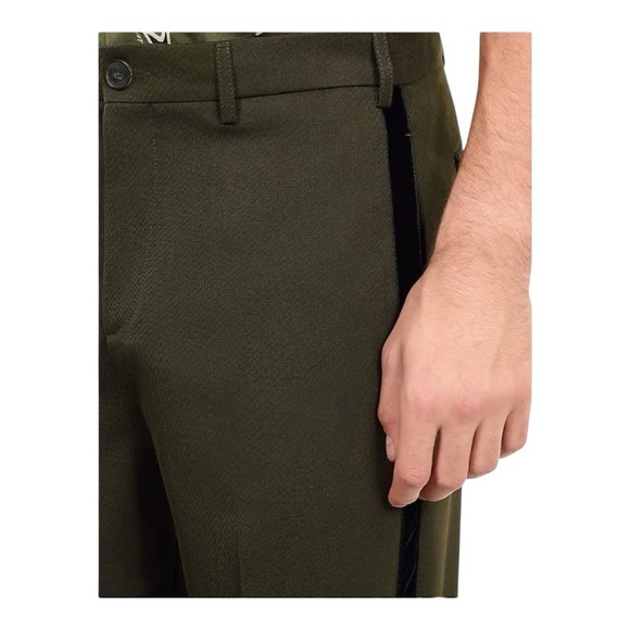 THE KOOPLES Mid-Rise Wide-Leg Trousers FR 48/ US 32 NWT Khaki Color black stripe - Picture 6 of 14